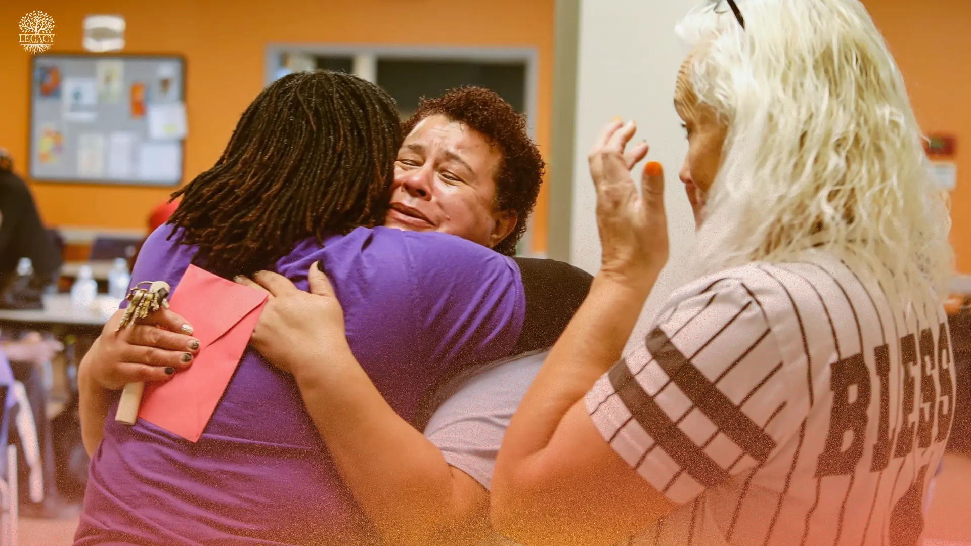 Church members embracing and supporting one another