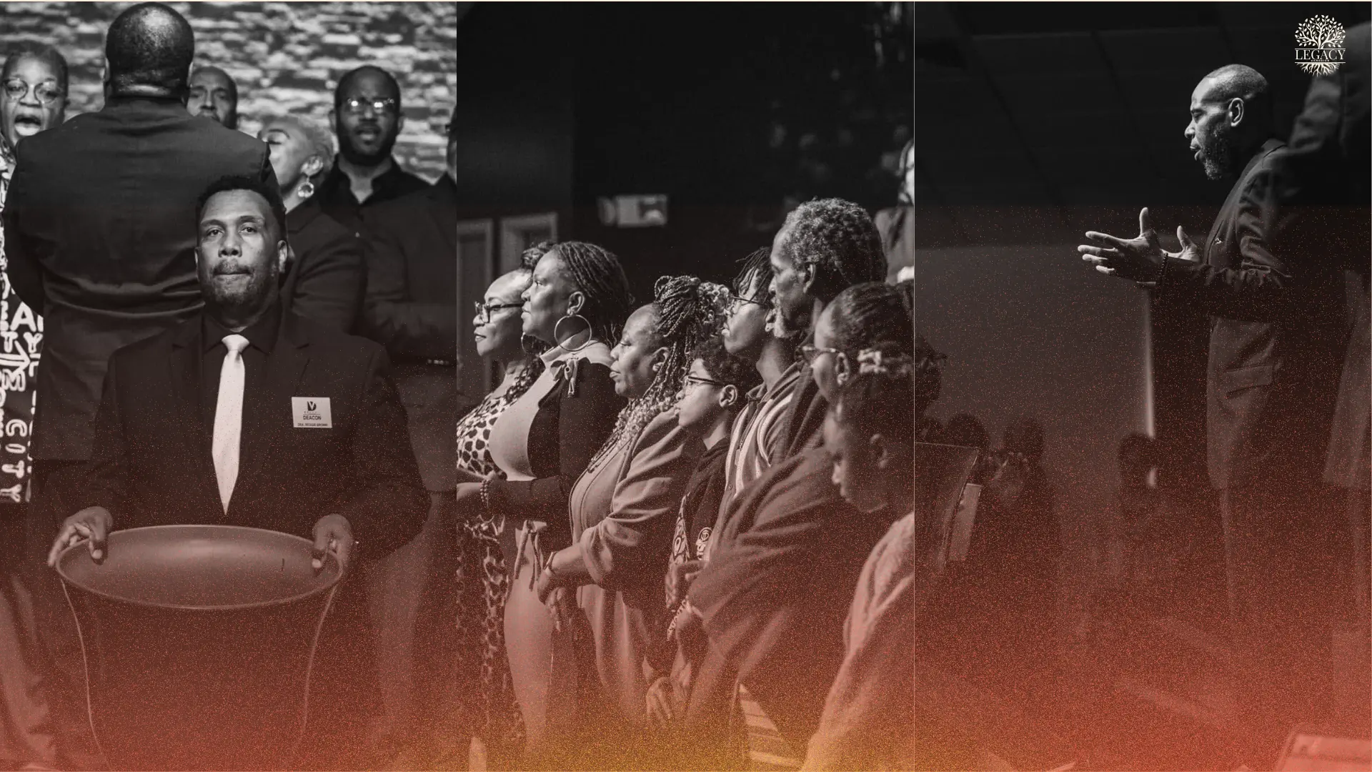 A collage of DelVal Church members worshiping, singing and serving together